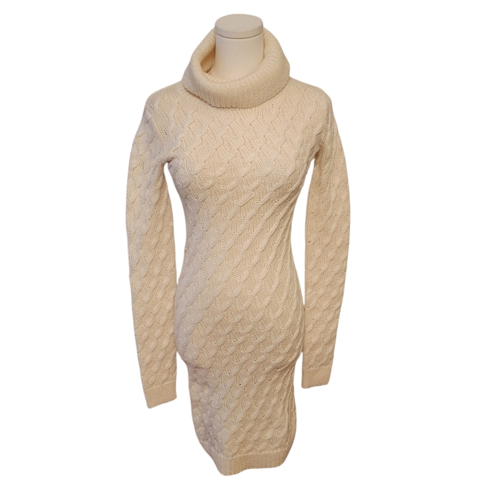 Moda International Cream Cable Knit Cowl Sweater Dress‎ Size XS